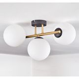 Rsylight Retro Metal Beyaz Opal Glop Camlı 3 Lü Tavan Plofyoner Avize - Beyaz - Altın