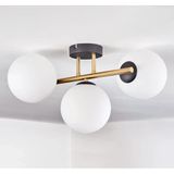 Rsylight Retro Metal Beyaz Opal Glop Camlı 3 Lü Tavan Plofyoner Avize
