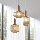 Rsylight Retro Metal Eskitme Kaplama Bal Opal Camlı 3 Lü Dekoratif Sarkıt Avize Altın