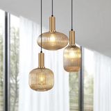 Rsylight Retro Metal Eskitme Kaplama Bal Opal Camlı 3 Lü Dekoratif Sarkıt Avize