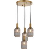 Rsylight Retro Metal Eskitme Kaplama Bal Opal Camlı 4 Lü Dekoratif Sarkıt Avize - Altın - Füme