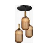 Rsylight Retro Metal Eskitme Kaplama Siyah Bal Opal Camlı 3 Lü Dekoratif Sarkıt Avize - Eskitme - Bal Rengi