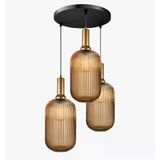 Rsylight Retro Metal Eskitme Kaplama Siyah Bal Opal Camlı 3 Lü Dekoratif Sarkıt Avize