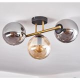Rsylight Retro Metal Füme Bal Opal Glop Camlı 3 Lü Tavan Plofyoner Avize