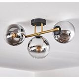 Rsylight Retro Metal Füme Opal Glop Camlı 3 Lü Tavan Plofyoner Avize Gri