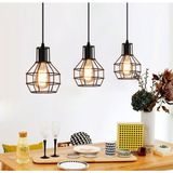 Rsylight Retro Metal Masa Üstü Sıralı Kafesli 3 Lü Rustik Sarkıt Avize 60 cm - Siyah