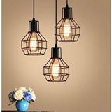 Rsylight Retro Metal Siyah 3 Lü Dekoratif Kafes Rustik Sarkıt Avize