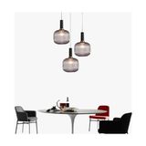 Rsylight Retro Metal Siyah Füme Opal Camlı 3 Lü Dekoratif Sarkıt - Siyah - Füme