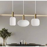 Rsylight Rustik Dekoratif Metal Modern Masa Üstü Eskitme Kaplama Beyaz Opal Camlı 3 Lü Avize Altın