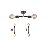 Rsylight Rys Retro Dekoratif 2 Li Rustik Siyah Metal Duvar Aplik Tavan