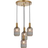 Rsylight Ryslight Retro Metal Eskitme Kaplama 4 Lü Füme Camlı Dekoratif Vintage Sarkıt Avize - Eskitme - Füme