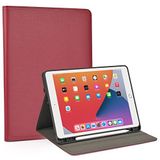 RUBAN iPad 9. / 8. / 7. Nesil (2021/2020/2019) için kılıf 10,2 inç - Premium Deri İş Çok Açılı Görüntüleme Standı Kapak ve Kalem Tutucu, Otomatik Uyku Uyanma (Şarap)