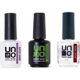 Rubber Fontenay Kalıcı Oje Set Rubber Base Gel 15ml+Supershine Top Coat 15ml+UNO Non-Acid Primer Bond 15 ml