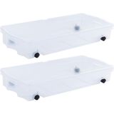 Rubbermaid Yatak tekerlekli saklama kutusu altında, 68 Qt, 2'li paket, çift menteşeli kapaklı ve sağlam tekerlekli plastik kaplar, dar alanlar için görünür organizasyon