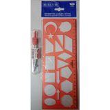 Rubenis Geometrik Şekilli Şablon Cetvel 25 cm Dayanıklı Plastik Tekli Paket+Metal Pergelseti - Kırmızı