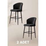 Rubi Bar Sandalye - Babyface Siyah - Siyah Metal Ayak - Bar Taburesi / Bar Sandalyesi 2 Adet Siyah