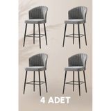 Rubi Bar Sandalye - Keten Gri - Siyah Metal Ayak - Bar Taburesi / Bar Sandalyesi 4 Adet Keten Gri