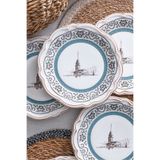 RUBİ PORSELEN Kız Kulesi Desenli Porselen Pasta & Tatlı Tabağı Takımı | İstanbul Motifli 6 kişilik 6 Parça 21 cm