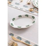 RUBİ PORSELEN Vintage Flowers Green 2’li Kayık Tabak 21 cm – Çiçek Desenli Porselen Sunum Tabağı
