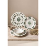 RUBİ PORSELEN Vintage Flowers Green 48 Parça 12 Kişilik Porselen Yemek Takımı | Modern Kaliteli Çiçek Desenli