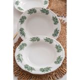 RUBİ PORSELEN Vintage Flowers Green 6’lı Modern Porselen Yemek Tabağı | Zarif Çiçek Desenli Sunum Seti 22 cm