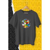 Rubik Küp Baskılı Siyah Oversize T-Shirt