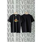 Rubik Küp / Sheldon Baskılı Bisiklet Yaka Geniş Kalıp Unisex %100 Pamuk Tshirt - Siyah