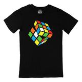 Rubik Küp Tasarımlı Siyah Tişört