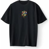 Rubik Zeka Küpü Renkli Kombinasyon Akışkan Baskılı Oversize Unisex Tişört T-Shirt - Siyah - XL