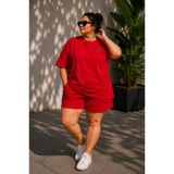 Rubonia Kadın Büyük Beden Cherry Kiraz Baskılı Oversize 2'li Tişört Şort Takımı Rahat Kalıp Yazlık XL 2XL 3XL 4XL 5XL 6XL 7XL 8XL
