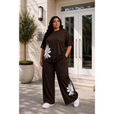 Rubonia Kadın Büyük Beden Çiçek Baskılı 2'li Eşofman Takımı Oversize Tişört Bol Paça Rahat Kalıp Günlük L XL 2XL 3XL 4XL 5XL 6XL 7XL 8XL
