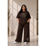 Rubonia Kadın Büyük Beden Gül Baskılı Oversize 2'li Eşofman Takımı Geniş Paça Bisiklet Yaka Rahat Kalıp Günlük XL 2XL 3XL 4XL 5XL 6XL 7XL 8XL