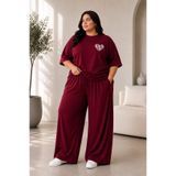 Rubonia Kadın Büyük Beden Kalp Baskılı 2'li Eşofman Takımı Oversize Tişört Bol Paça Rahat Kalıp L XL 2XL 3XL 4XL 5XL 6XL 7XL 8XL