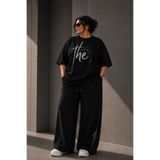 Rubonia Kadın Büyük Beden Oversize Baskılı 2'li Eşofman Takımı Geniş Paça Bisiklet Yaka Günlük Rahat Kalıp Siyah Bordo XL 2XL 3XL 4XL 5XL 6XL 7XL 8XL