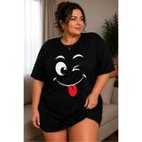 Rubonia Kadın Büyük Beden Smiley Baskılı Pamuklu Süprem T-Shirt Elbise – Rahat Kesim Günlük Ev Elbisesi xl - 2xl - 3xl - 4xl - 5xl - 6xl - 7xl - 8xl
