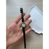 Rubsey Retro Minimal Deri Kordon Vintage Kadın Kol Saati Siyah Kordon - Altın