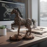 Ruby Ahşap Görünümlü Steampunk At Heykeli 22,5 cm | Dişli Detaylı Dekoratif Obje Ofis Ev Masaüstü