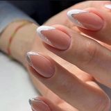 Rubyface Kısa Badem Kendinden Yapışkanlı 12'li Takma Tırnak Seti French Desenli Hızlı Yapışma