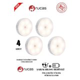 Rucas 4 Adet Hareket Sensörlü Usb Şarjlı Led Işık Lamba 4 Adet Set