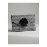Ruche Atelier Siyah Çiçek Detaylı Ekose Kumaş Clutch Çanta