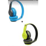 Ruckus Wireless (ÇKR) 2 Adet Extra Bass Wireless Bluetooth Kulaklık 5.1 Edr Mavi Yeşil 2 Adet P47