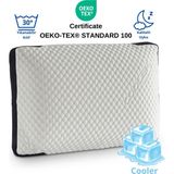 Rudu Cooler Kılıflı Visco Visko Delikli Bütün Sünger Yastık 60X40X14 cm 1250 gr Omuz/boyun Destekli - Beyaz - Koyu Mavi