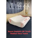 Rudu Medical/medikal, Boyun Destekli Çift Taraflı Ortopedik Visco Visko Yastık 51x41x13-11cm 1250gr Beyaz