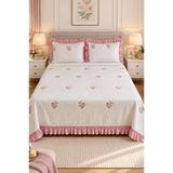 Ruffle Gardenlove Nakışlı Şönil 3 Parça Çift Kişilik Yatak Örtüsü Pudra