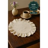 Rufle Eko | 6'lı Fırfırlı Keten Yuvarlak Amerikan Servisi - 38 x 38 cm - Bej