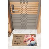 Rug Mood Modern Dijtal Baskı Flamingo Dış Kapı Önü Paspası - Kahve - Beyaz - 45 x 70 cm