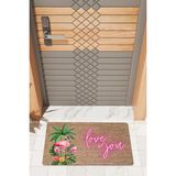 Rug Mood Modern Dijtal Baskı Flamingo Love You Kapı Önü Paspası - Kahverengi - 45 x 70 cm