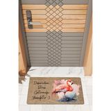 Rug Mood Modern Dijtal Baskı Flamingolu Strs Getirmek Yasaktır Kapı Önü Paspası - Açık Kahve - 45 x 70 cm