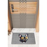 Rug Mood Modern Dijtal Baskı Gri Gözlüklü Siyah Köpek Kapı Önü Paspası - 45 x 70 cm
