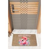Rug Mood Modern Dijtal Baskı Hoşgeldiniz Flamingo Karşılama Kapı Önü Paspası - Açık Kahve - 45 x 70 cm
